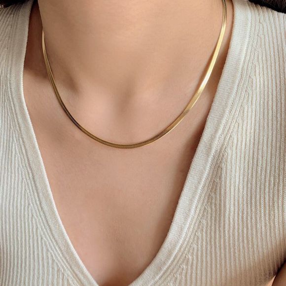 18K Gold Plated 3mm Herringbone Snake Chain Necklace - Picture 1 of 8